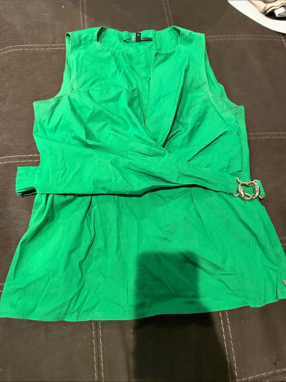 Gucci Emerald Green Sleeveless Wrap Blouse with Side Buckle